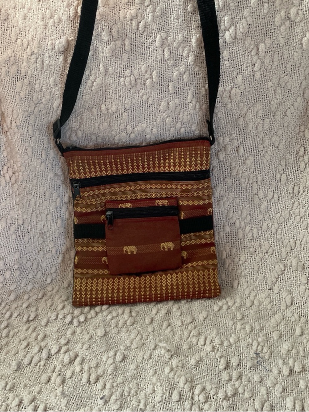 Woven Elephant Accent Crossbody in Rust & Gold